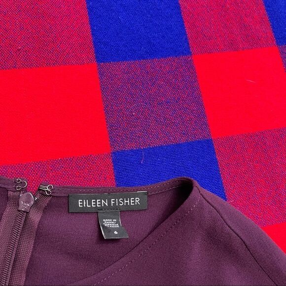 Eileen Fisher Zip Up Short Sleeve Top Plum Size 6 - Picture 4 of 7